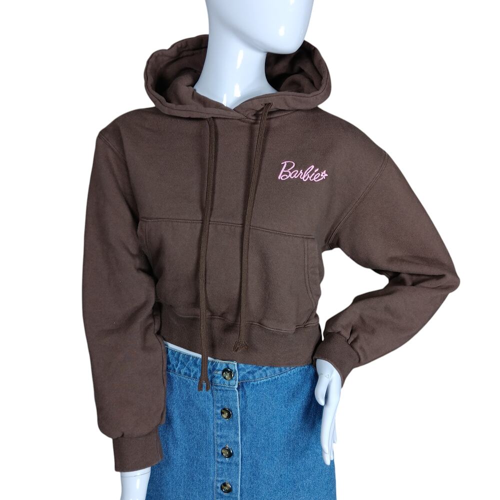 Barbie & Chuu Korean Crop Hoodie By Mattel Size Small Brown Front Patch Pocket